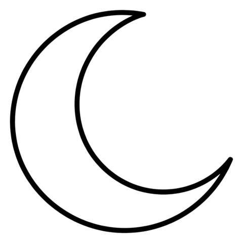 Thin black line icon, minimal outline of a crescent moon icon, transparent background PNG