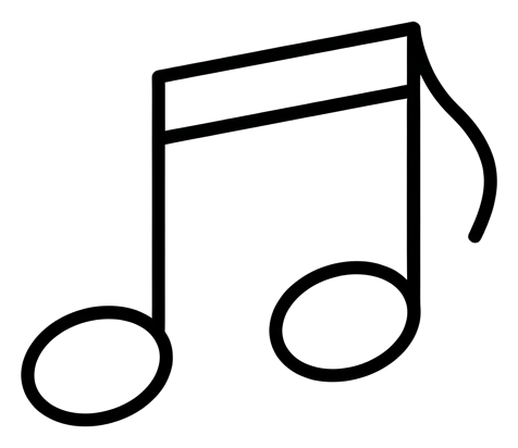 음표 음악 아이콘, 얇은 검은 선 아이콘, 투명 배경(누끼) PNG
