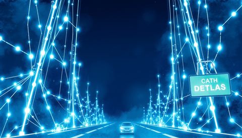 Watercolor illustration of Abstract glowing digital connection lines and data nodes pulsing in cyberspace, wide shot with open space at the top for text, cool blue tones, quiet atmosphere, 16:9 aspect ratio