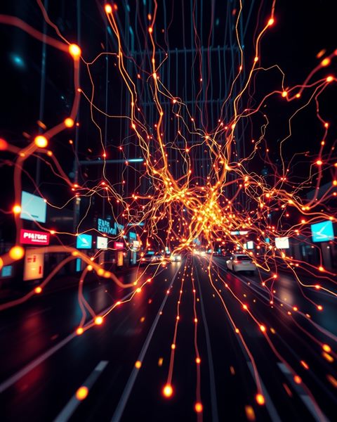 Cinematic film still of Abstract glowing digital connection lines and data nodes pulsing in cyberspace, centered subject with a simple uncluttered composition, vivid colors, high contrast, energetic, 4:5 aspect ratio