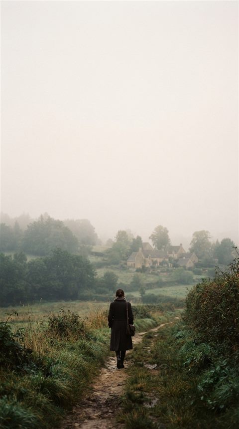 Cinematic film still of paper texture, wide shot with open space at the top for text, misty morning haze, dreamy, 9:16 aspect ratio