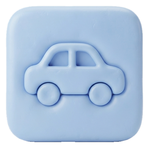 Soft 3D pictogram, pastel clay render of a parking pictogram with a car, transparent background PNG