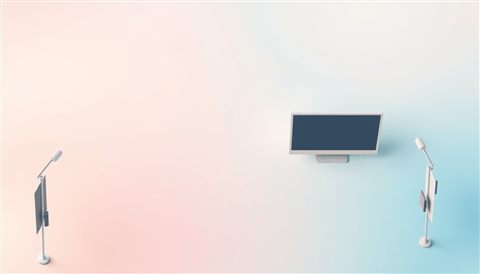 Minimal flat illustration of A smooth gradient background blending soft pastel pink, blue, and yellow tones, high-angle view from above, soft pastel colors, bright and cozy, 16:9 aspect ratio