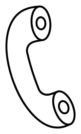 Thin black line icon, minimal outline of a telephone handset phone icon, transparent background PNG