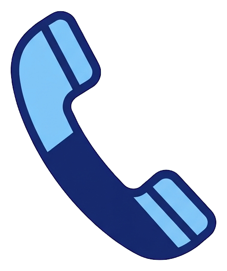 Duotone icon, navy blue and light blue of a telephone handset phone icon, transparent background PNG