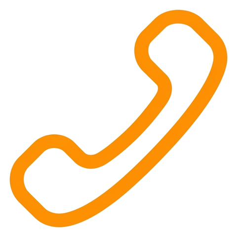 Rounded line icon, thick orange outline of a telephone handset phone icon, transparent background PNG