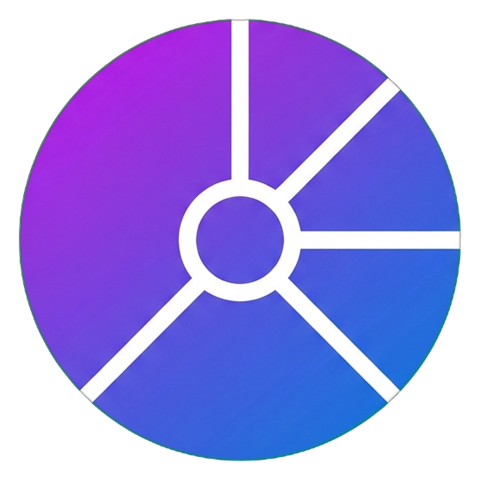 Gradient app-style icon, purple to blue gradient of a pie chart icon, transparent background PNG