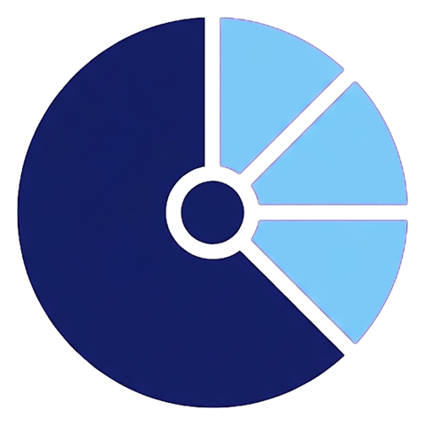 Duotone icon, navy blue and light blue of a pie chart icon, transparent background PNG