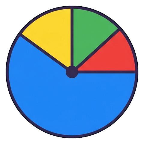 Flat color icon, bold solid colors of a pie chart icon, transparent background PNG