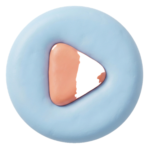 Soft 3D icon, pastel clay render of a round play button icon with a triangle, transparent background PNG
