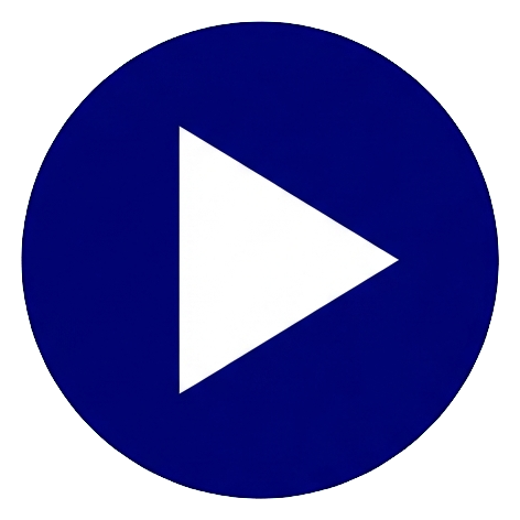 Flat color icon, bold solid colors of a round play button icon with a triangle, transparent background PNG