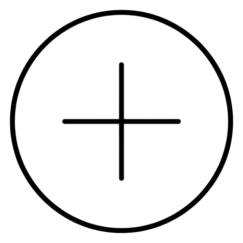 Thin black line icon, minimal outline of a round plus add icon, transparent background PNG