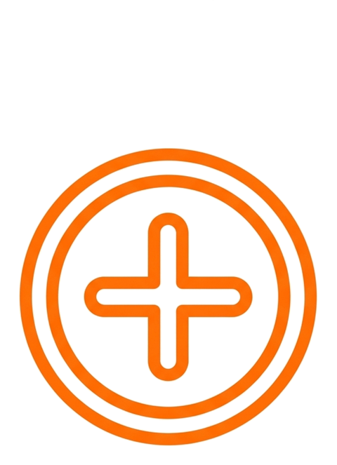 Rounded line icon, thick orange outline of a round plus add icon, transparent background PNG