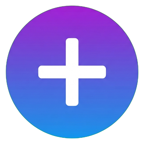Gradient app-style icon, purple to blue gradient of a round plus add icon, transparent background PNG