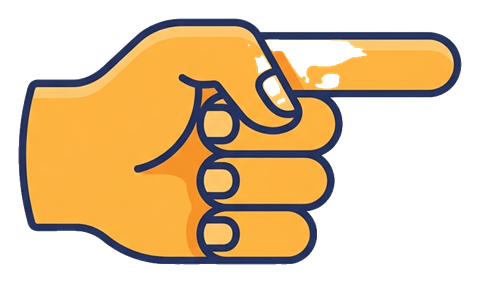 Flat vector icon, bold solid colors of a cartoon hand with the index finger pointing, transparent background PNG