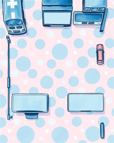 Watercolor illustration of A seamless retro pattern of playful white polka dots evenly spaced on a pastel pink background., high-angle view from above, cool blue tones, quiet atmosphere, 4:5 aspect ratio
