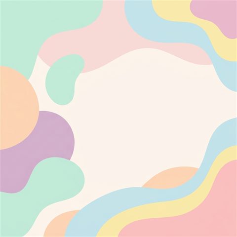 Flat vector design of clean abstract background with soft shapes and a large empty area for text, simple balanced layout, soft pastel colors, bright and cozy, 1:1 aspect ratio