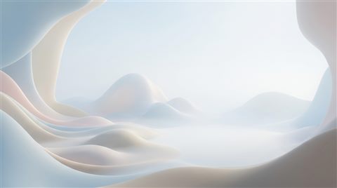 Soft 3d render of clean abstract background with soft shapes and a large empty area for text, simple balanced layout, misty morning haze, dreamy, 16:9 aspect ratio
