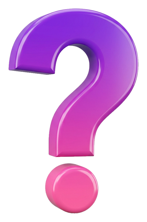 Glossy 3D render, purple and pink gradient of a bold question mark symbol, transparent background PNG