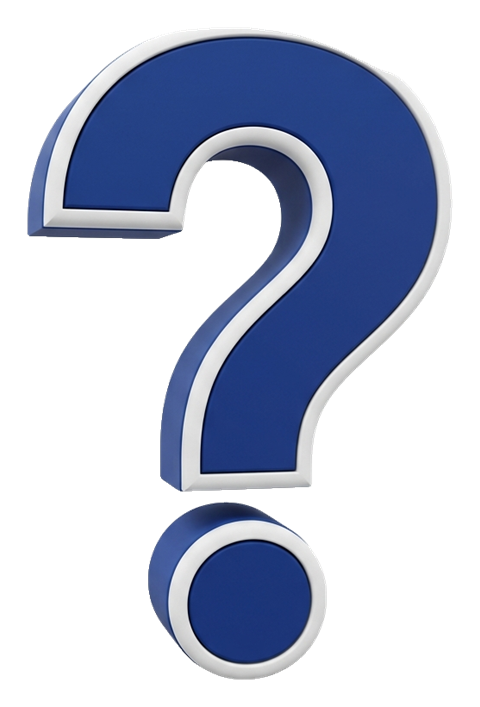 Matte 3D render, blue and white color scheme of a bold question mark symbol, transparent background PNG