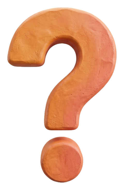 Clay 3D render, warm orange and coral tones of a bold question mark symbol, transparent background PNG