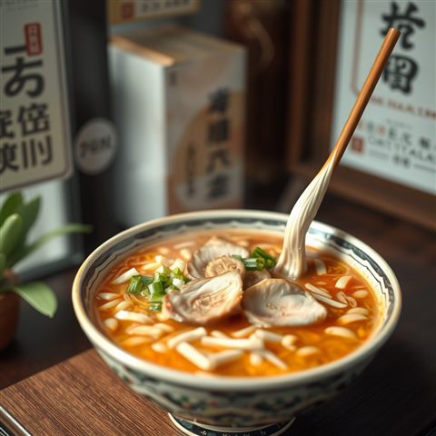 Soft 3D render of A steaming bowl of delicious Japanese ramen with rich broth, sliced pork, and green onions, close-up detail with shallow depth of field, misty morning haze, dreamy, 1:1 aspect ratio