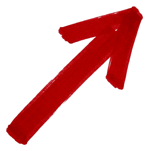 Hand-drawn marker stroke of a red arrow pointing diagonally up to the right, transparent background PNG