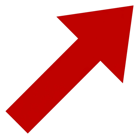 Bold flat vector style of a red arrow pointing diagonally up to the right, transparent background PNG