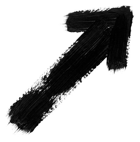 오른쪽 위를 가리키는 검은 화살표, 굵은 붓 터치, 투명 배경(누끼) PNG