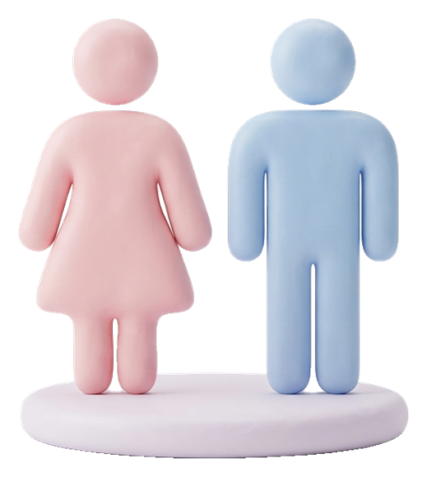 Soft 3D pictogram, pastel clay render of a restroom pictogram with a man and a woman figure, transparent background PNG
