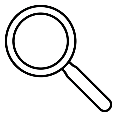 細黑線條圖標，極簡輪廓的放大鏡搜尋圖標，具透明背景 PNG