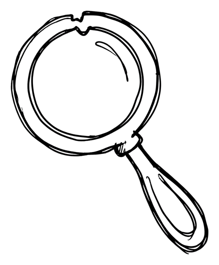 可愛手繪塗鴉圖標，黑筆繪製的放大鏡搜尋圖標，具透明背景 PNG