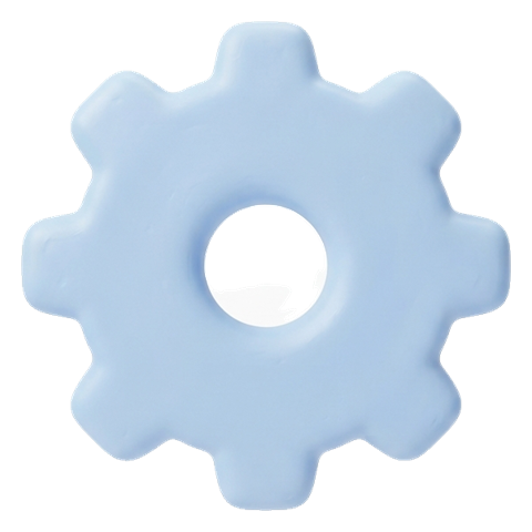 Soft 3D icon, pastel clay render of a gear settings icon, transparent background PNG
