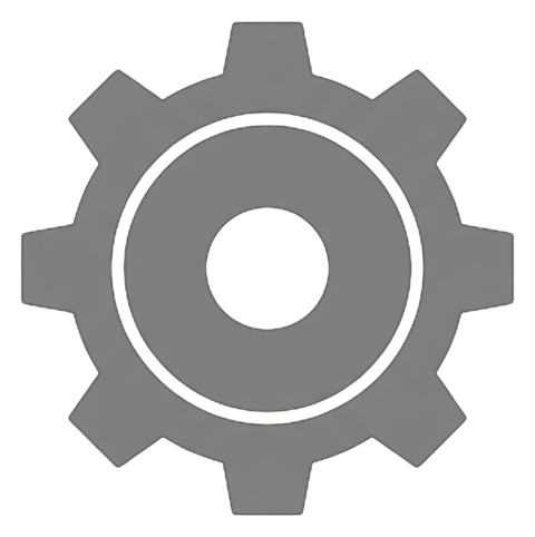 Flat color icon, bold solid colors of a gear settings icon, transparent background PNG