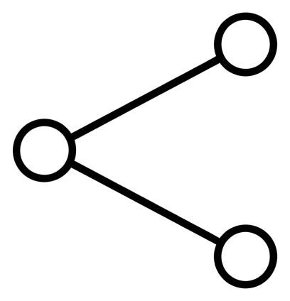 Thin black line icon, minimal outline of a share icon with three connected dots, transparent background PNG