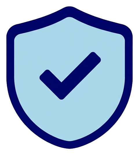 Duotone icon, navy blue and light blue of a security shield icon with a check, transparent background PNG