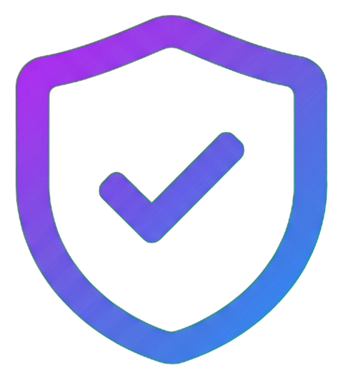 Gradient app-style icon, purple to blue gradient of a security shield icon with a check, transparent background PNG