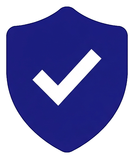 Flat color icon, bold solid colors of a security shield icon with a check, transparent background PNG