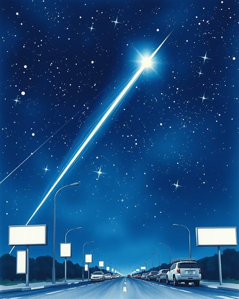 Watercolor illustration of A brilliant shooting star streak across a dark night sky filled with countless bright stars, wide shot with open space at the top for text, cool blue tones, quiet atmosphere, 4:5 aspect ratio