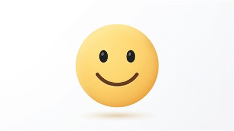 Minimal flat illustration of a large 3D yellow smiling emoji face floating against a clean white background, centered subject with a simple uncluttered composition, soft pastel colors, bright and cozy, 16:9 aspect ratio