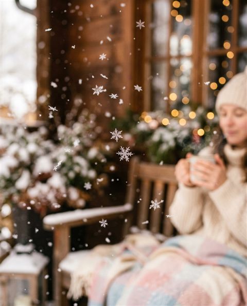 Cinematic film still of falling snowflakes, close-up detail with shallow depth of field, soft pastel colors, bright and cozy, 4:5 aspect ratio
