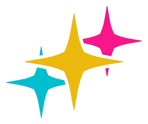 Flat vector icon, bold solid colors of a cluster of shining sparkle stars, transparent background PNG