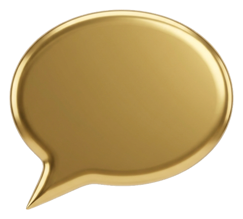 Shiny 3D render, gold metallic finish of an empty speech bubble, transparent background PNG