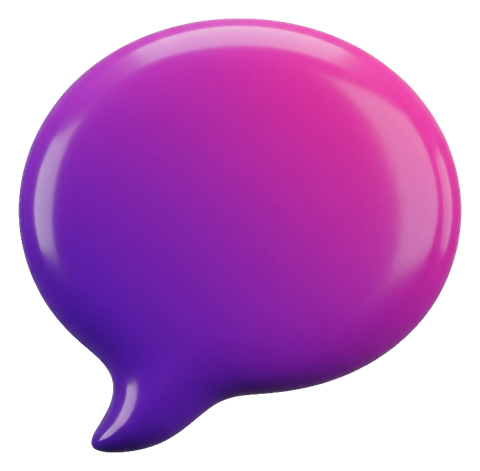 Glossy 3D render, purple and pink gradient of an empty speech bubble, transparent background PNG