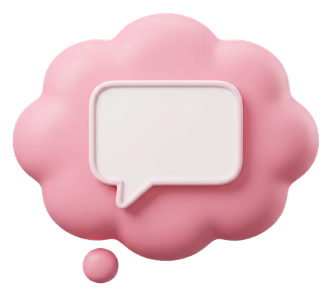 Soft 3D render, pink, thought bubble of an empty speech bubble, transparent background PNG