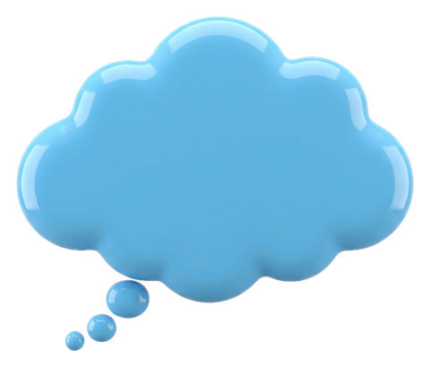 Glossy 3D render, sky blue, cloud shape of an empty speech bubble, transparent background PNG