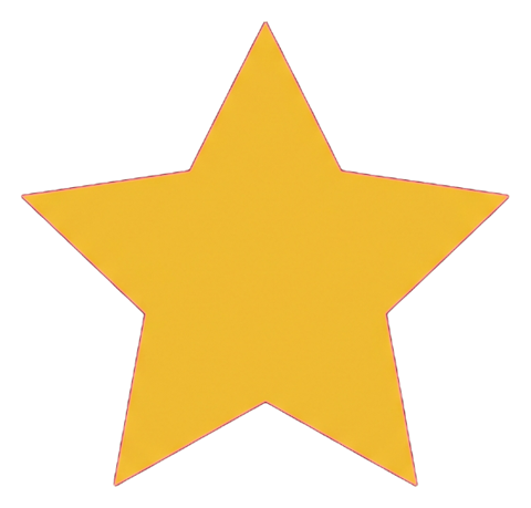 Flat color icon, bold solid colors of a five-pointed star rating icon, transparent background PNG