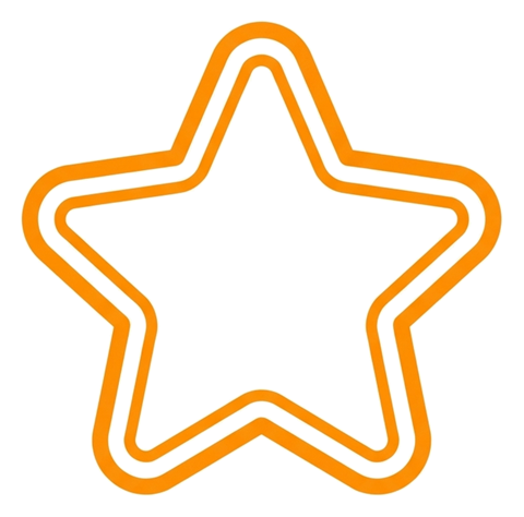 Rounded line icon, thick orange outline of a five-pointed star rating icon, transparent background PNG