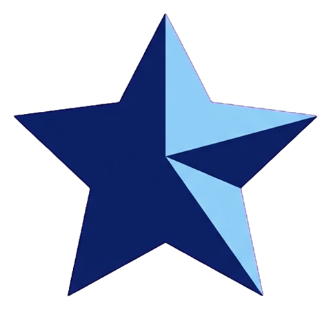 Duotone icon, navy blue and light blue of a five-pointed star rating icon, transparent background PNG