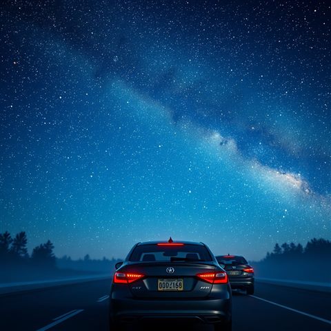 Soft 3D render of Vibrant Milky Way galaxy stretching across a deep blue night sky filled with countless bright stars, wide shot with open space at the top for text, misty morning haze, dreamy, 1:1 aspect ratio